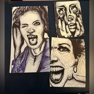 Original pen sketch art. Three sketches.
